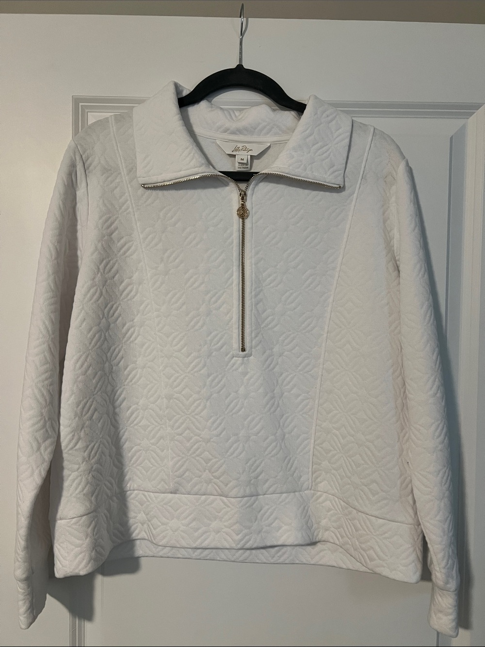 Lilly Pulitzer White Quilted Half-Zip Pullover with Gold Zipper size M